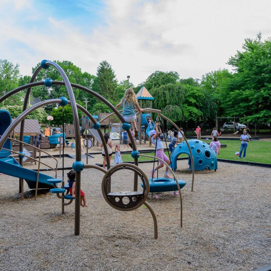 Children play on a community playground in Statesville, North Carolina
