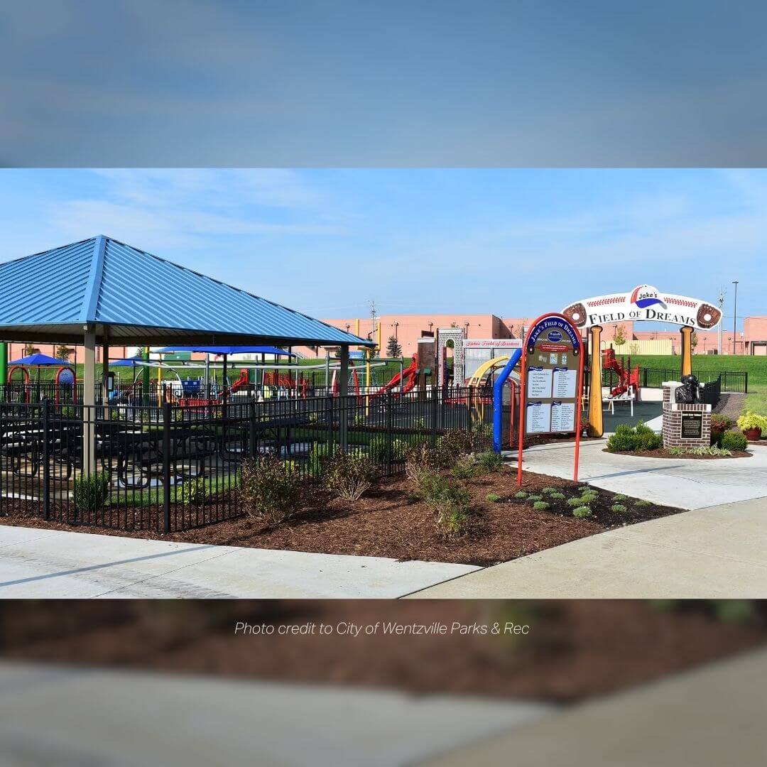 Community park with playground and picnic pavilion in Wentzville, Missouri, near Wright City
