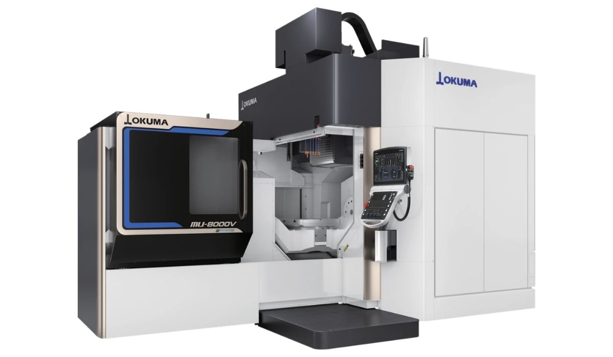 Okuma MU-8000V five-axis CNC machining center used for complex aerospace and precision manufacturing.